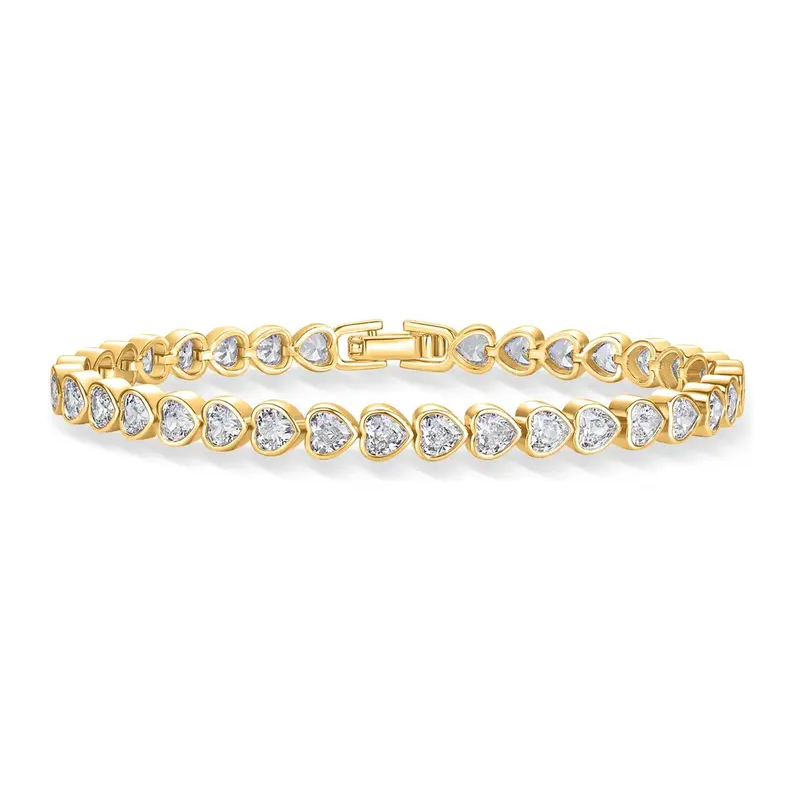 14K Gold-Plated Cubic Zirconia Heart Tennis Bracelet