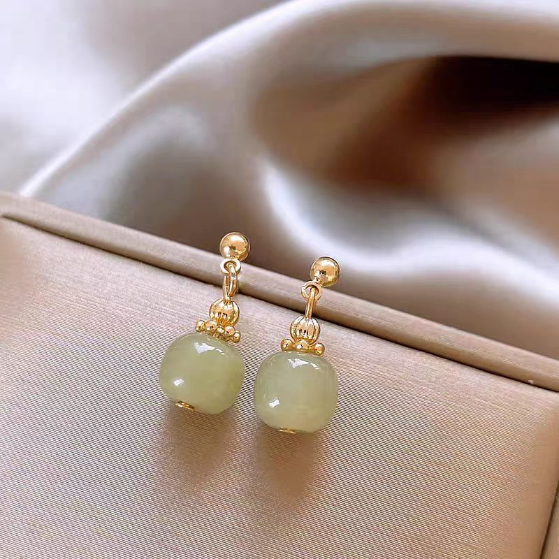 「Misty Glow」Natural Qingshui Hetian Jade Drop Earrings
