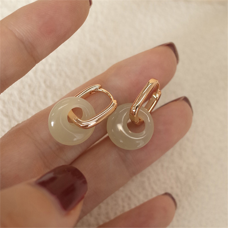 「Peace Circle」Natural Hetian Jade Earrings