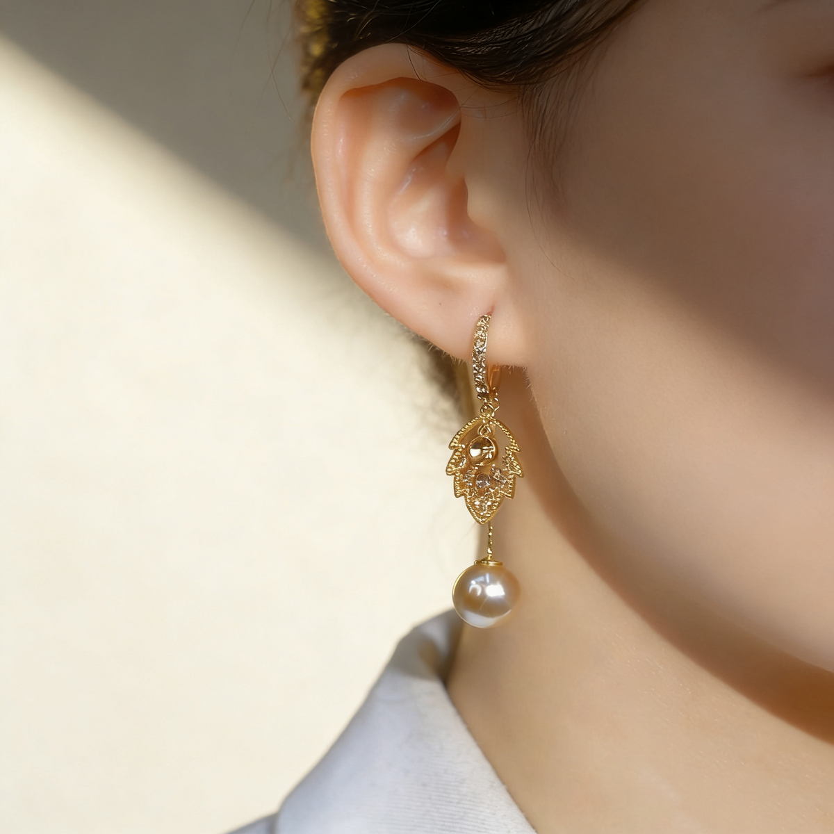 Leaf Tassel Pearl Earrings