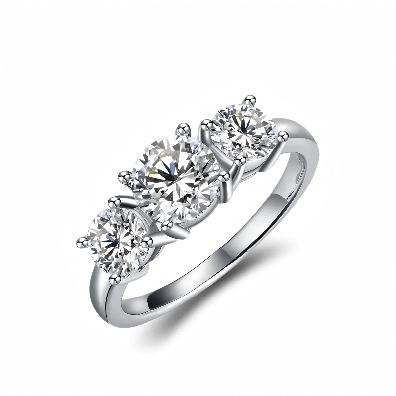 Three-stone moissanite ring