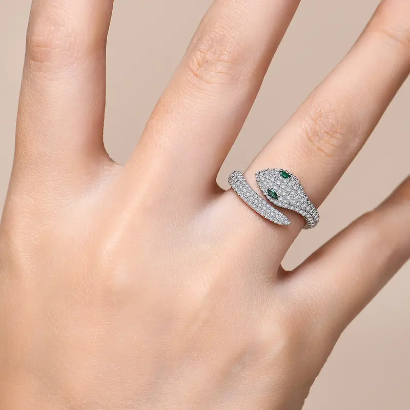 Moissanite and Emerald Snake-Shaped Ring