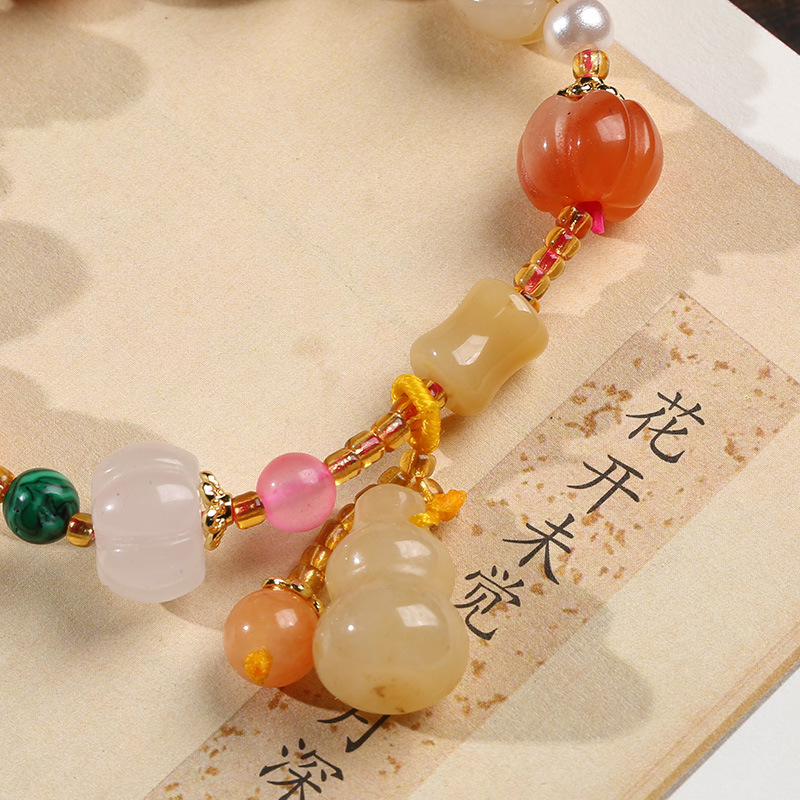 「Harvest Fortune」Natural Golden Silk Jade Pumpkin & Gourd Bracelet