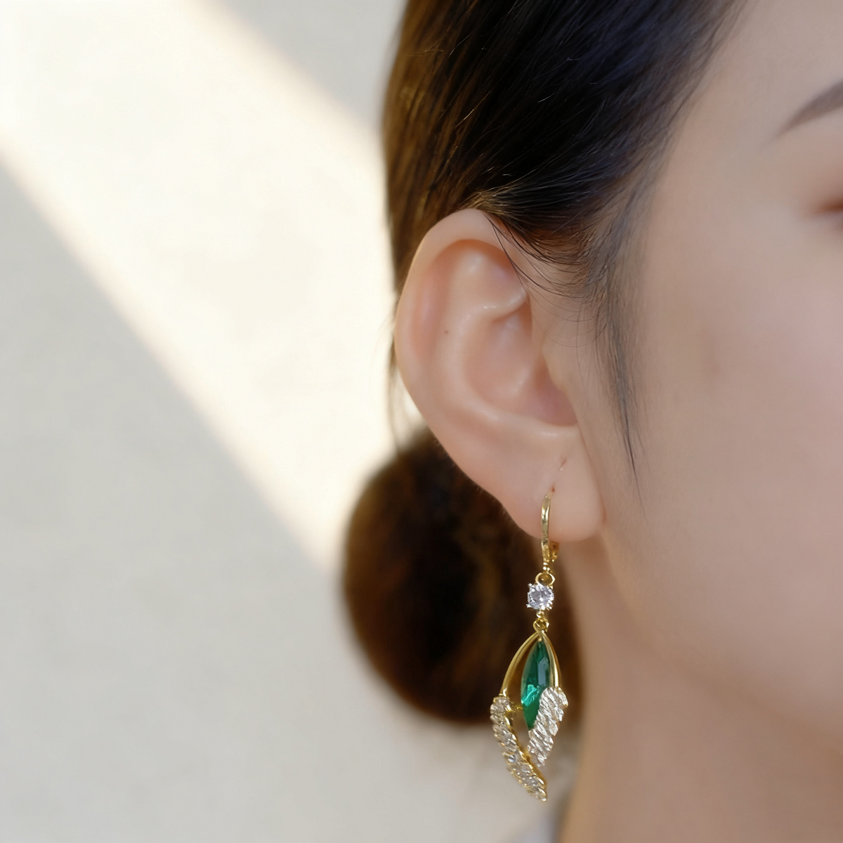 Emerald Wheat Leaf Earrings