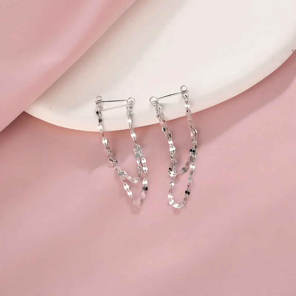 Double-layer chain tassel earrings