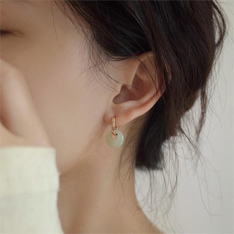 「Peace Circle」Natural Hetian Jade Earrings