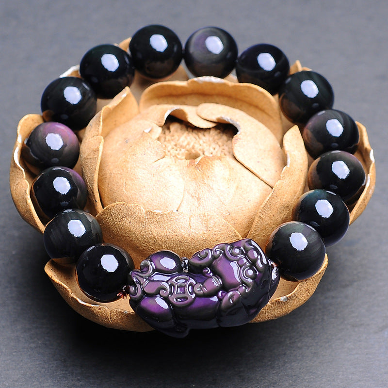 PiYao ? Natural Double Rainbow Eye Obsidian Bracelet