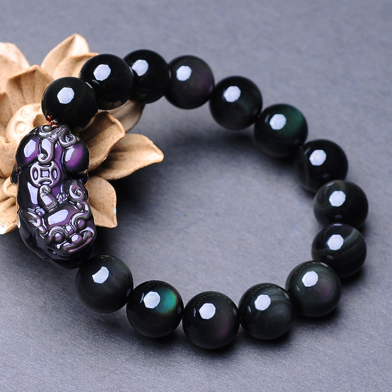 PiYao ? Natural Double Rainbow Eye Obsidian Bracelet