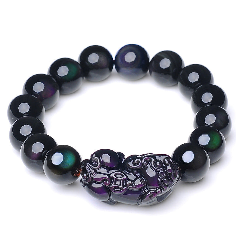 PiYao ? Natural Double Rainbow Eye Obsidian Bracelet
