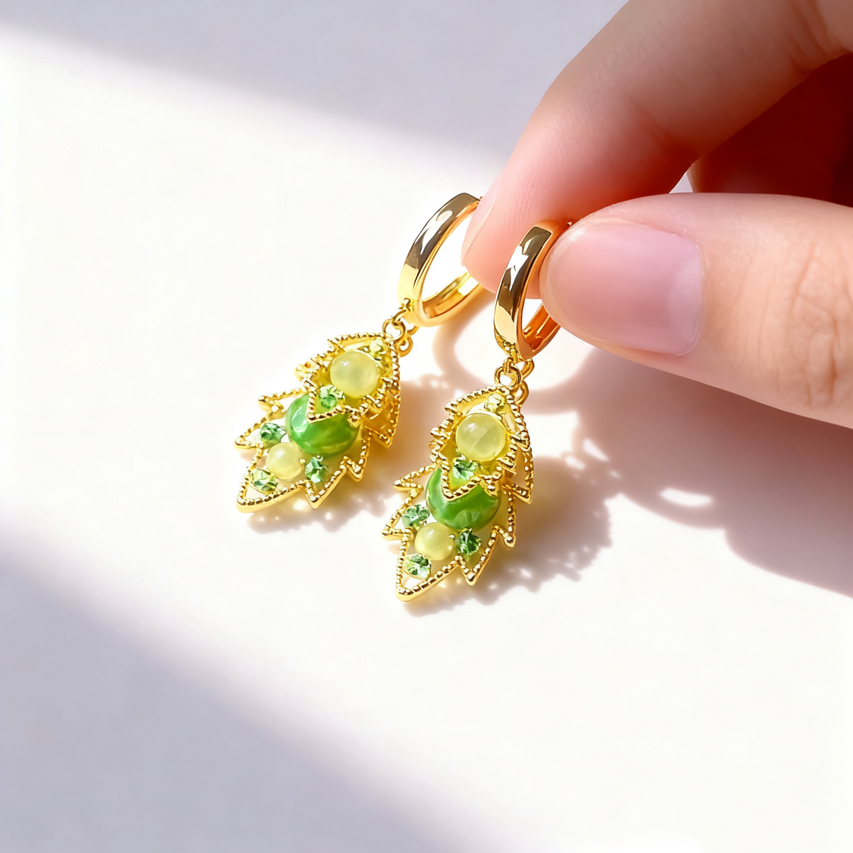 Double Layer Natural Green Crystal Earrings