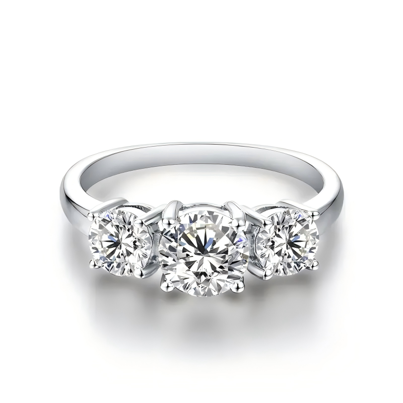 Three-stone moissanite ring