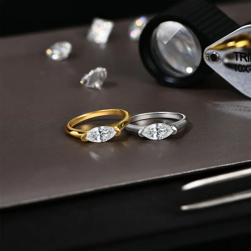 1-Ct Marquise-Cut Solitaire Synthetic Moissanite Ring