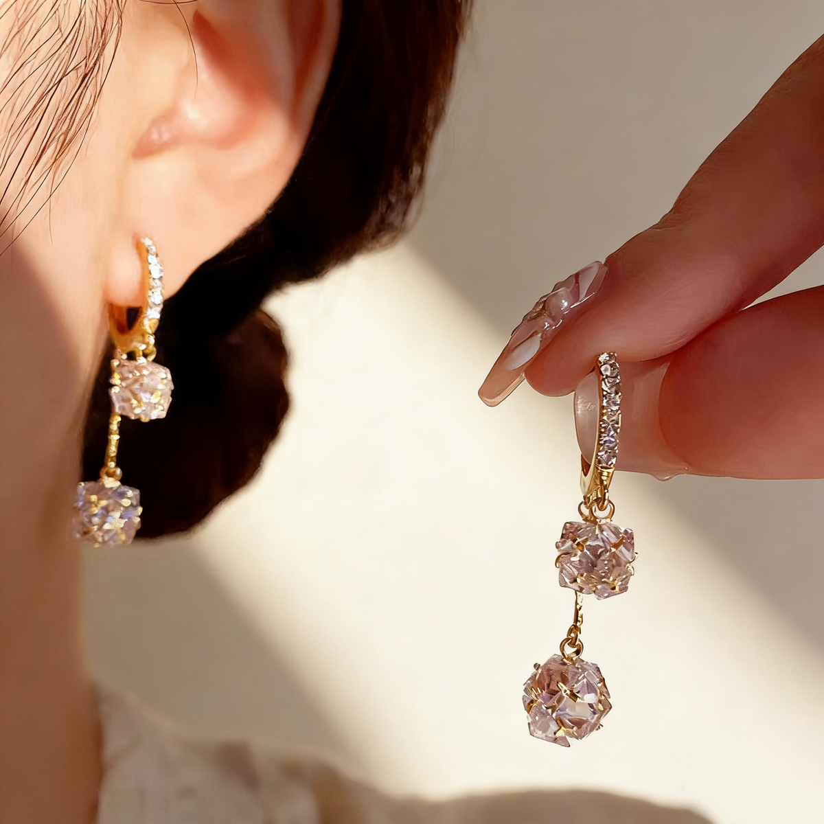 Double Diamond Ball Earrings