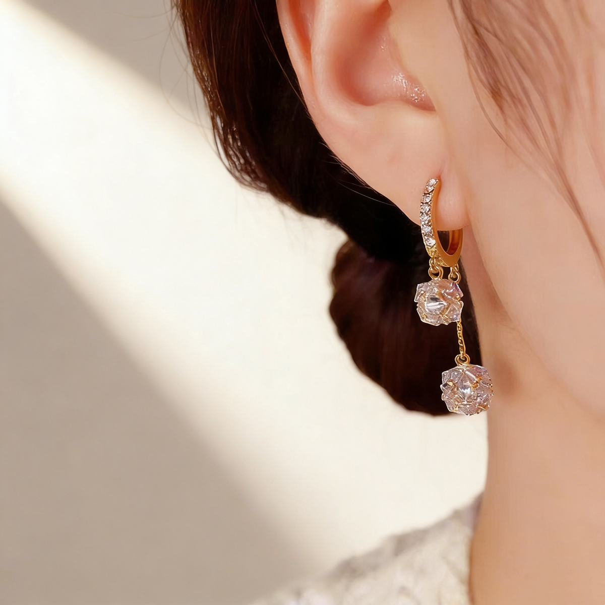 Double Diamond Ball Earrings