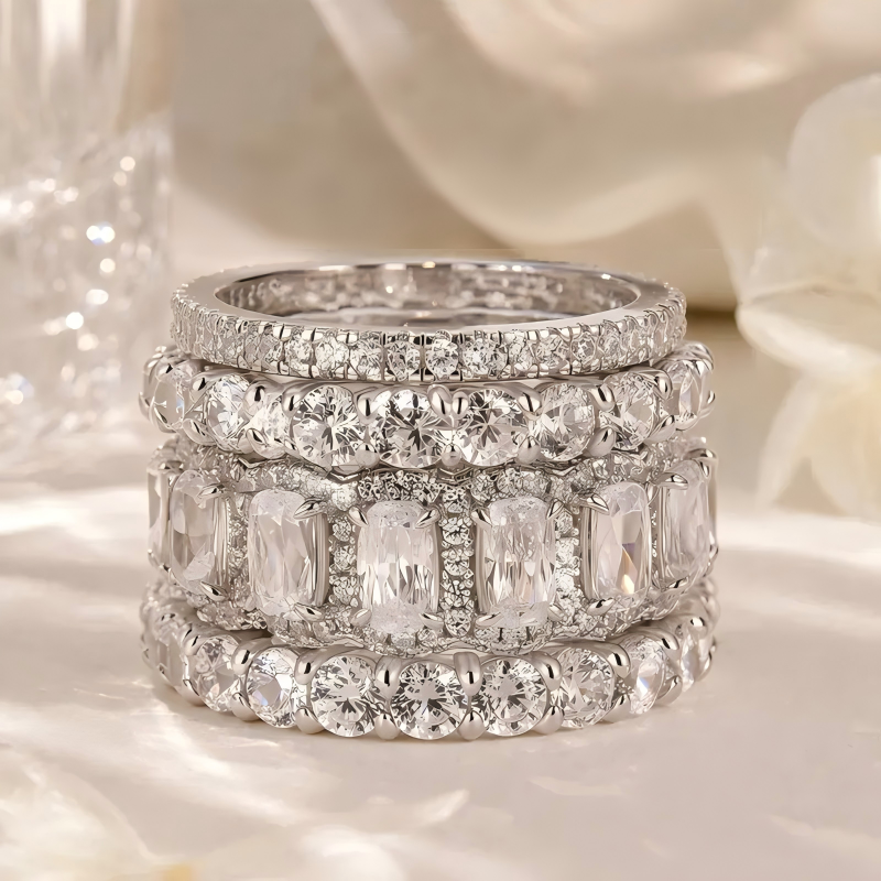 Noxlin 4 piece stacking moissanite rings