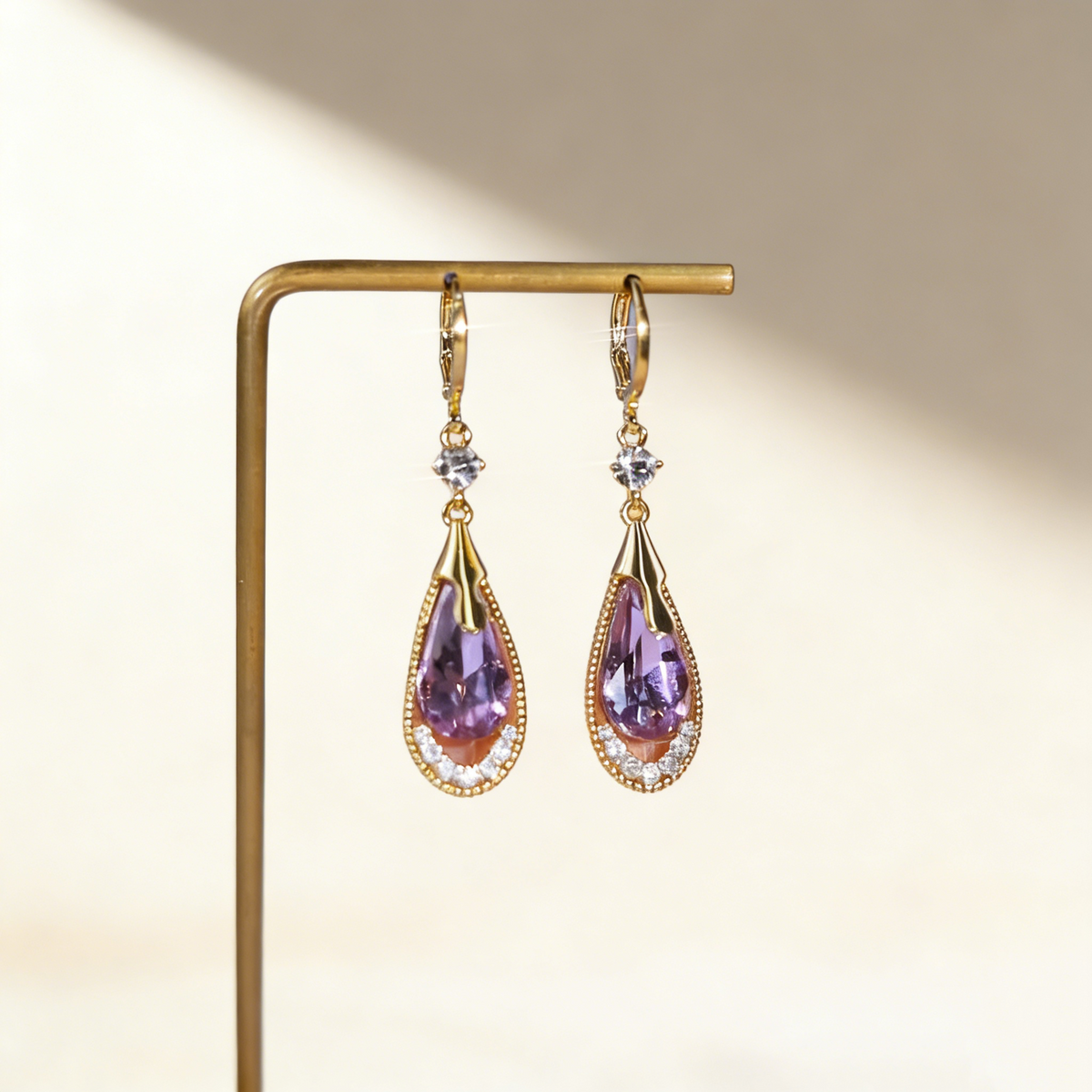 Teardrop Amethyst Tassel Earrings