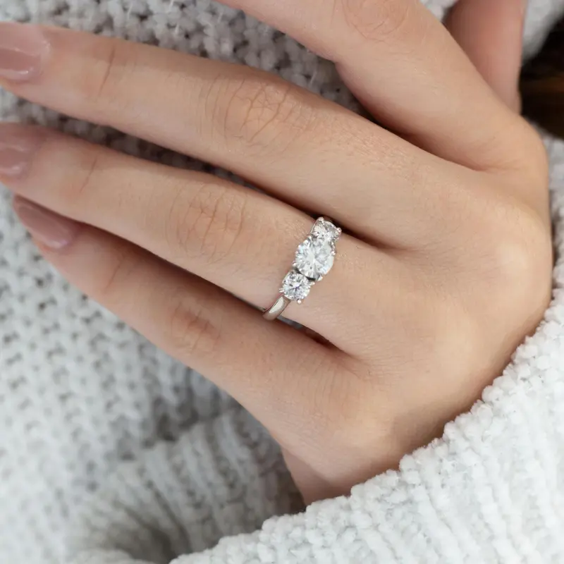 Three-stone moissanite ring
