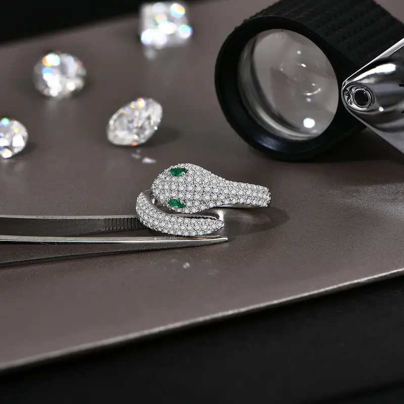 Moissanite and Emerald Snake-Shaped Ring