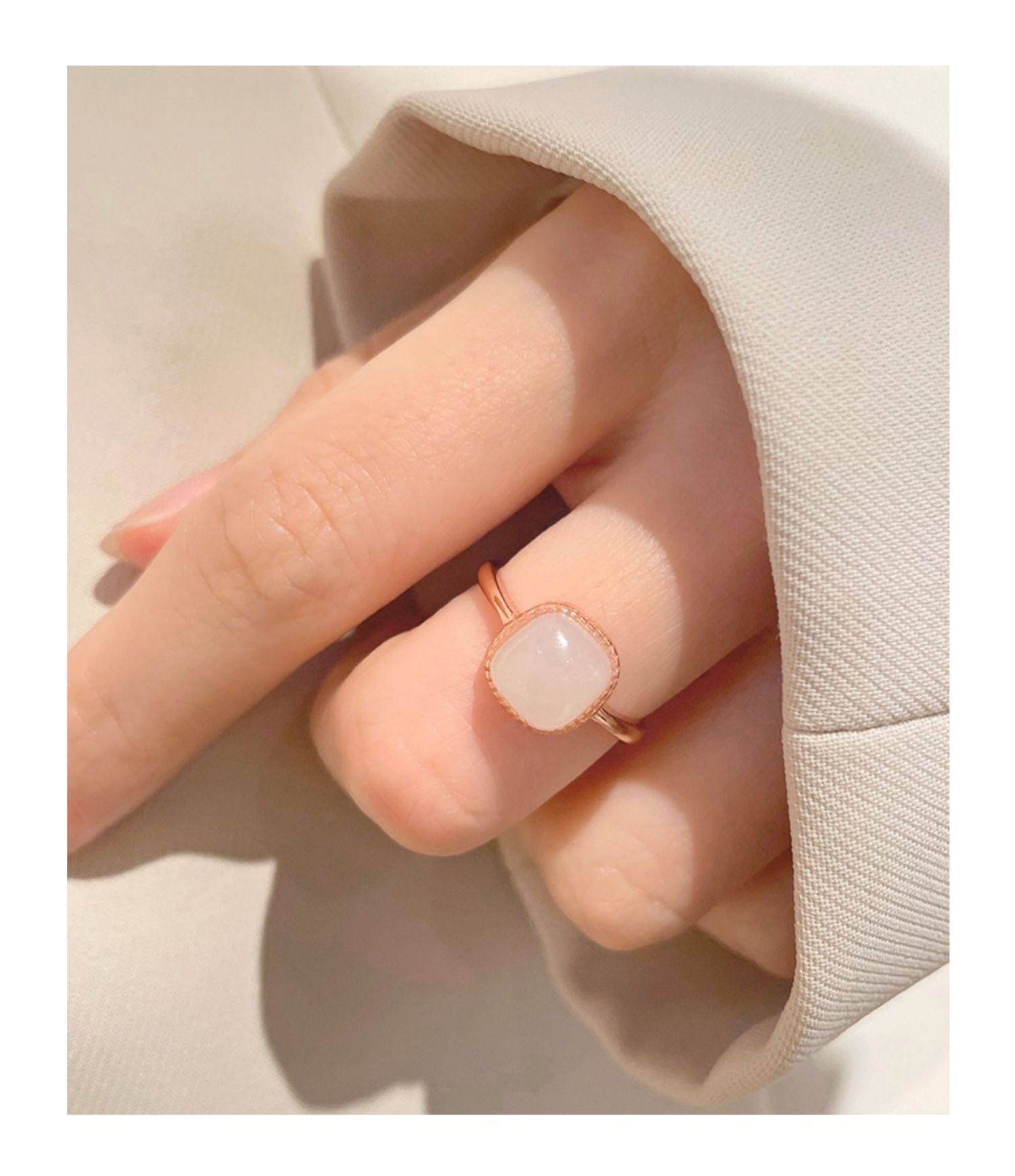 Sugar cube & natural Hetian jade ring