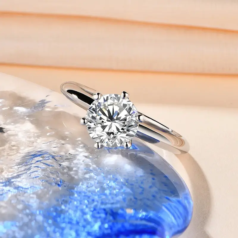 Stylish Six-Prong Solitaire Moissanite Engagement Ring