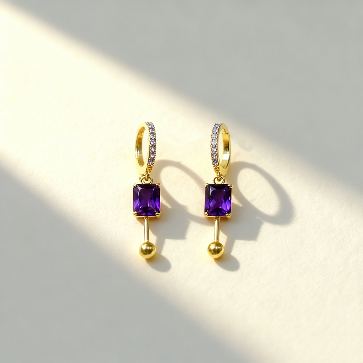 Amethyst Double-Layer Earrings