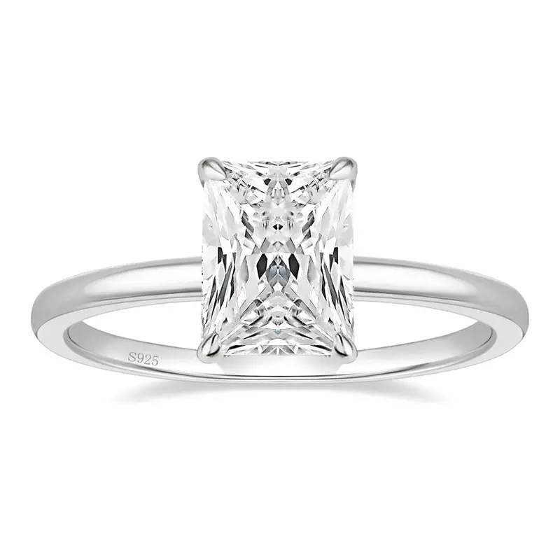 Radiant-cut solitaire diamond engagement ring