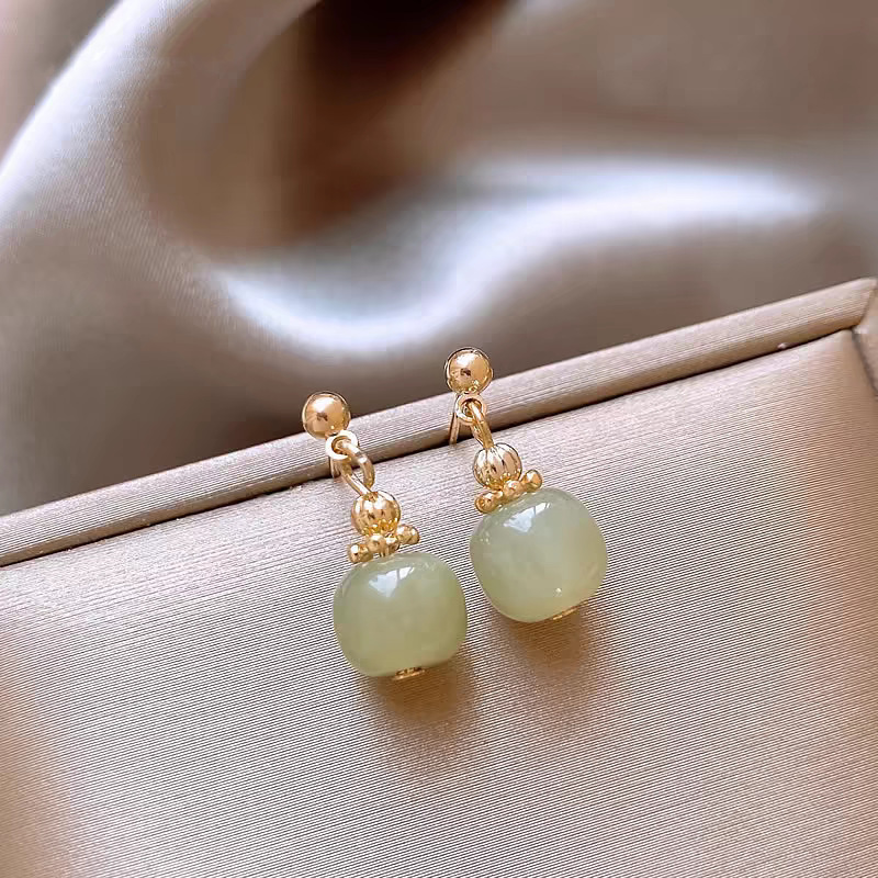 「Misty Glow」Natural Qingshui Hetian Jade Drop Earrings