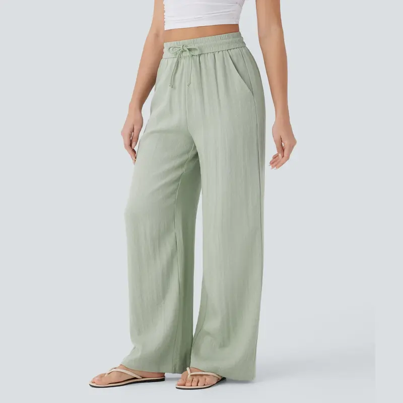 High-waisted drawstring casual linen pants