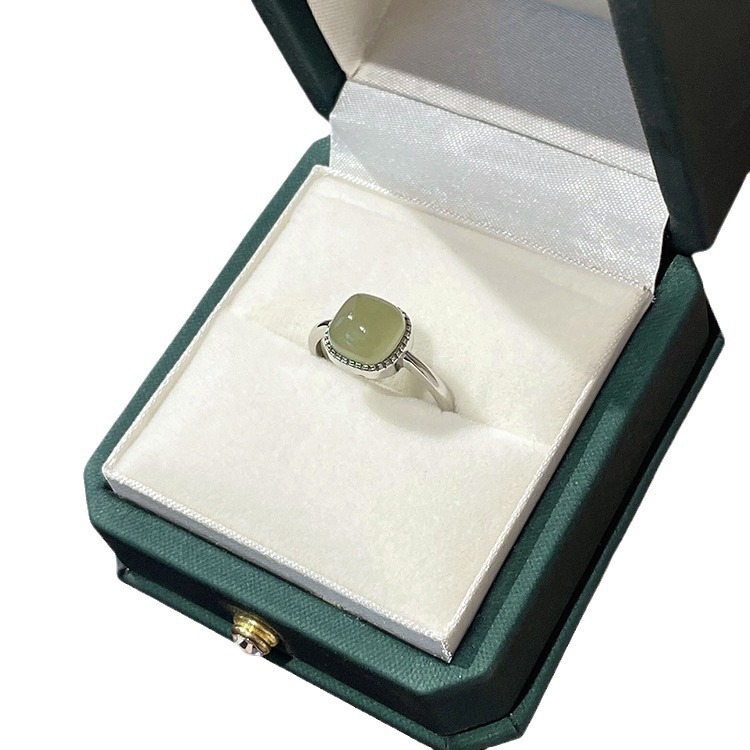Sugar cube & natural Hetian jade ring