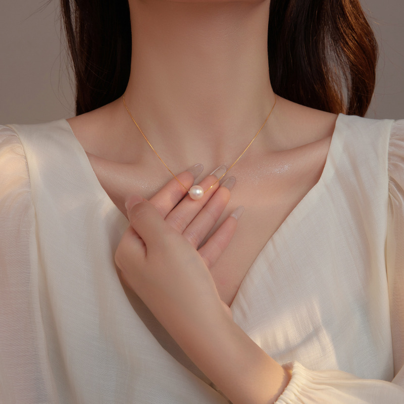 「Lumina Single Pearl」S925 Silver Single Shell Pearl Necklace