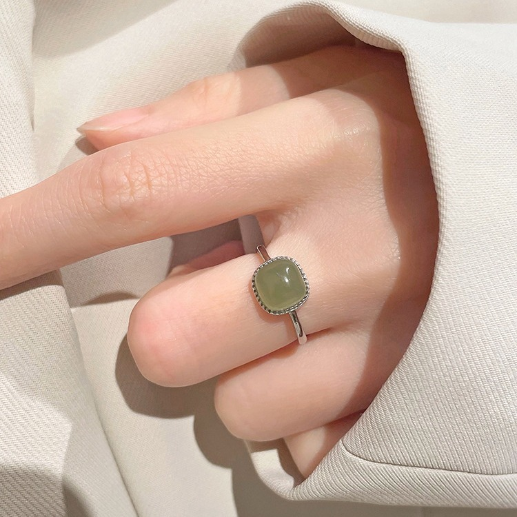 Sugar cube & natural Hetian jade ring