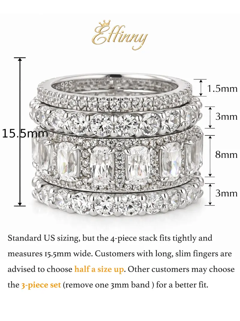 Noxlin 4 piece stacking moissanite rings