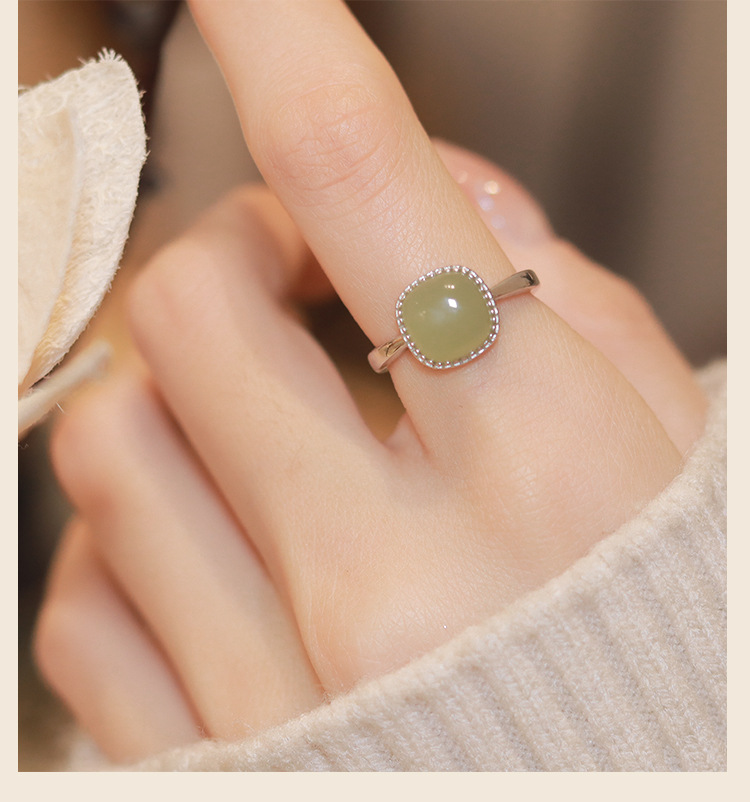 Sugar cube & natural Hetian jade ring