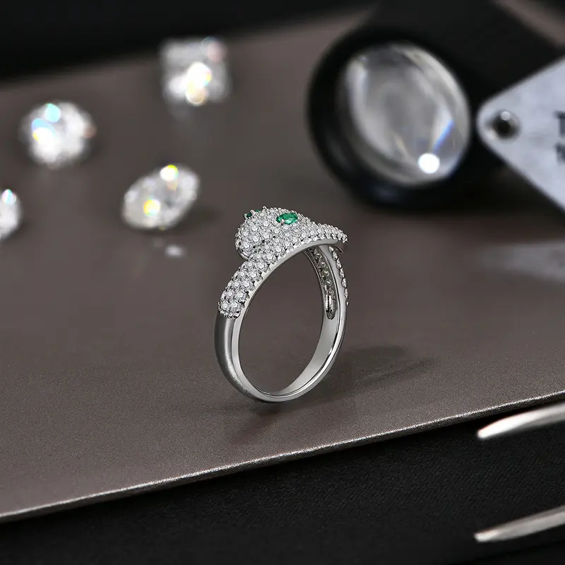 Moissanite and Emerald Snake-Shaped Ring