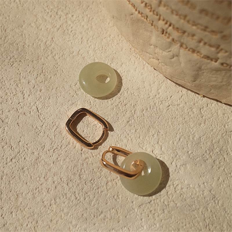 「Peace Circle」Natural Hetian Jade Earrings