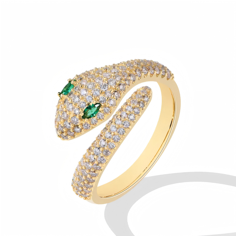 Moissanite and Emerald Snake-Shaped Ring