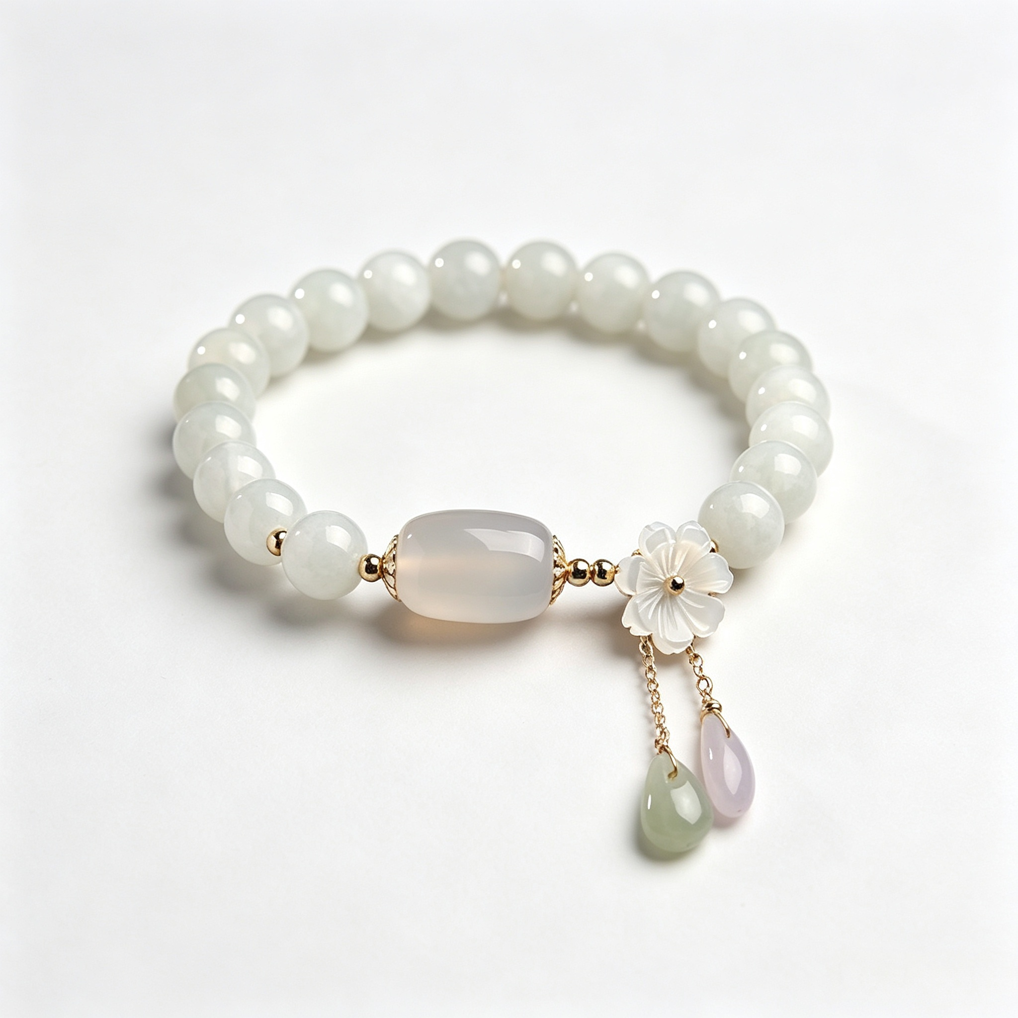 「Blossom Serenity」Natural Jade Beaded Bracelet