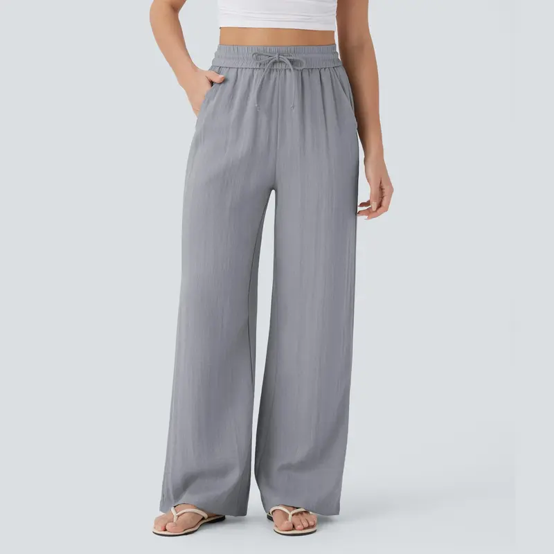 High-waisted drawstring casual linen pants