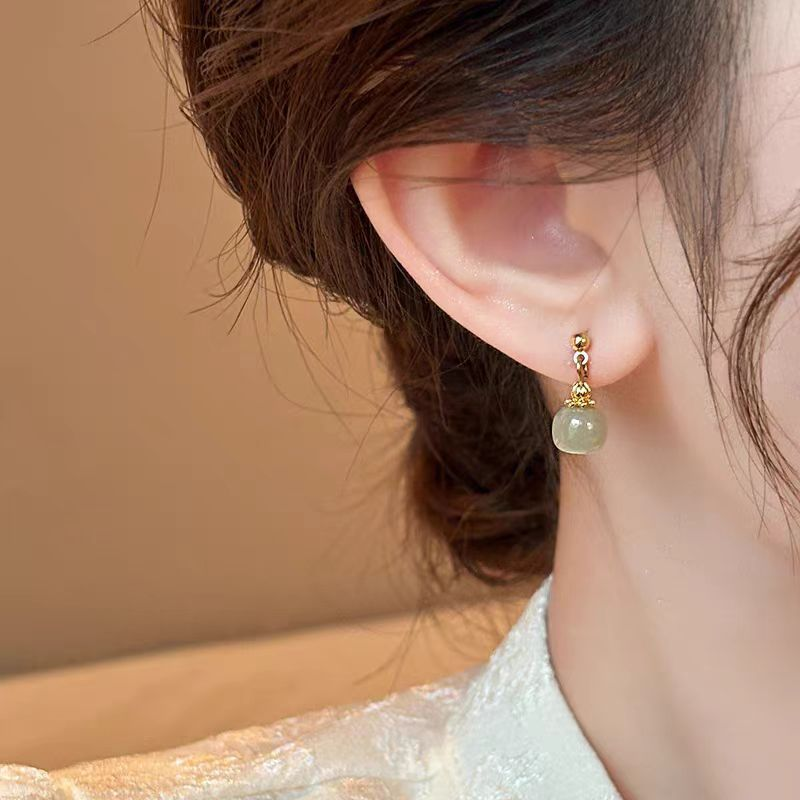 「Misty Glow」Natural Qingshui Hetian Jade Drop Earrings