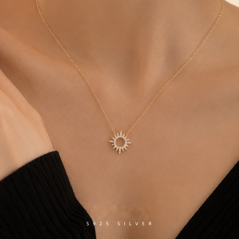「Sunlight Halo」S925 Silver Paved Zircon Sunburst Necklace