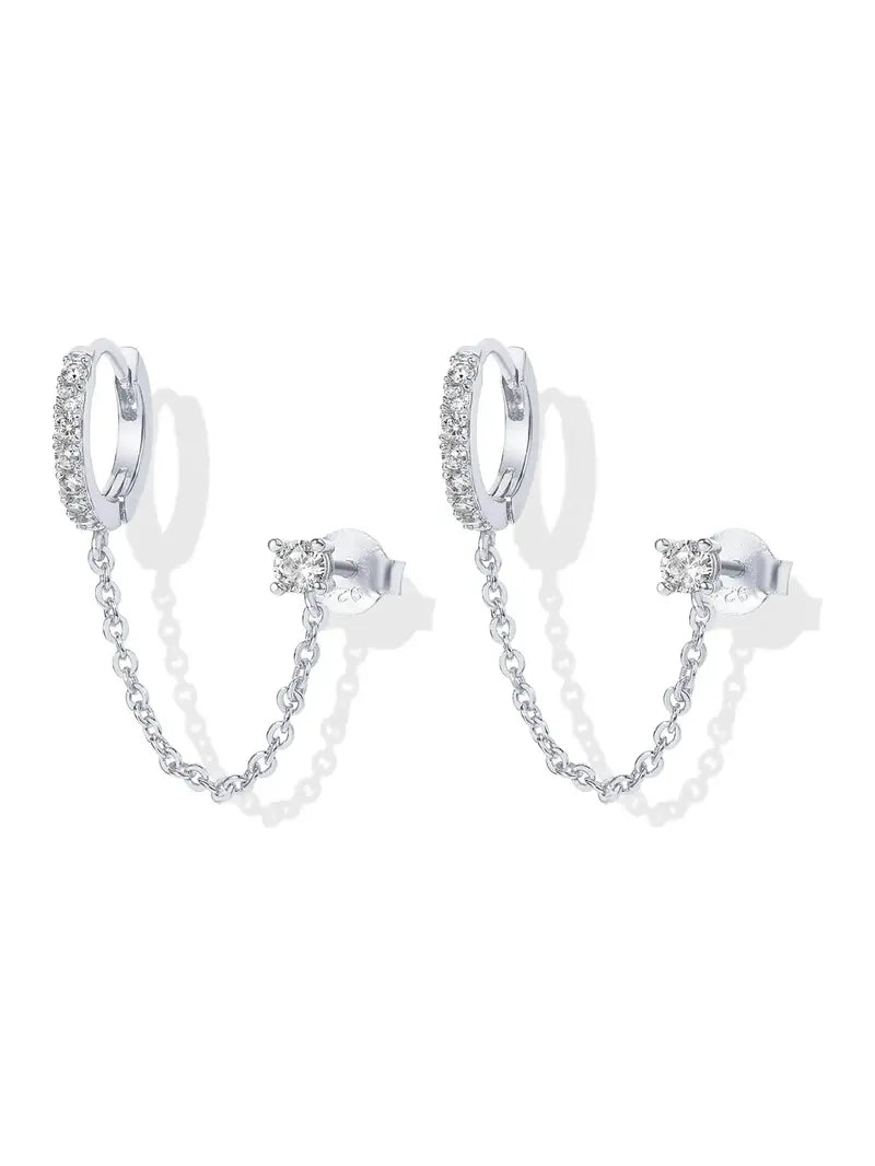 Double-piercing chain drop earrings