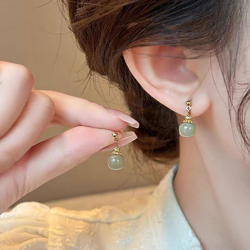 「Misty Glow」Natural Qingshui Hetian Jade Drop Earrings