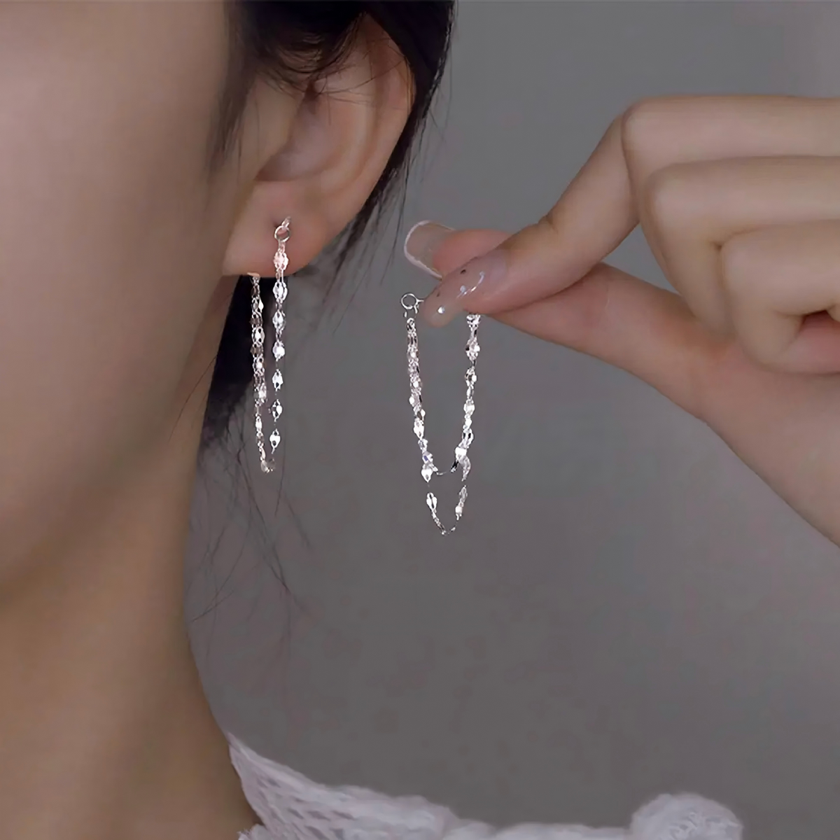 Double-layer chain tassel earrings