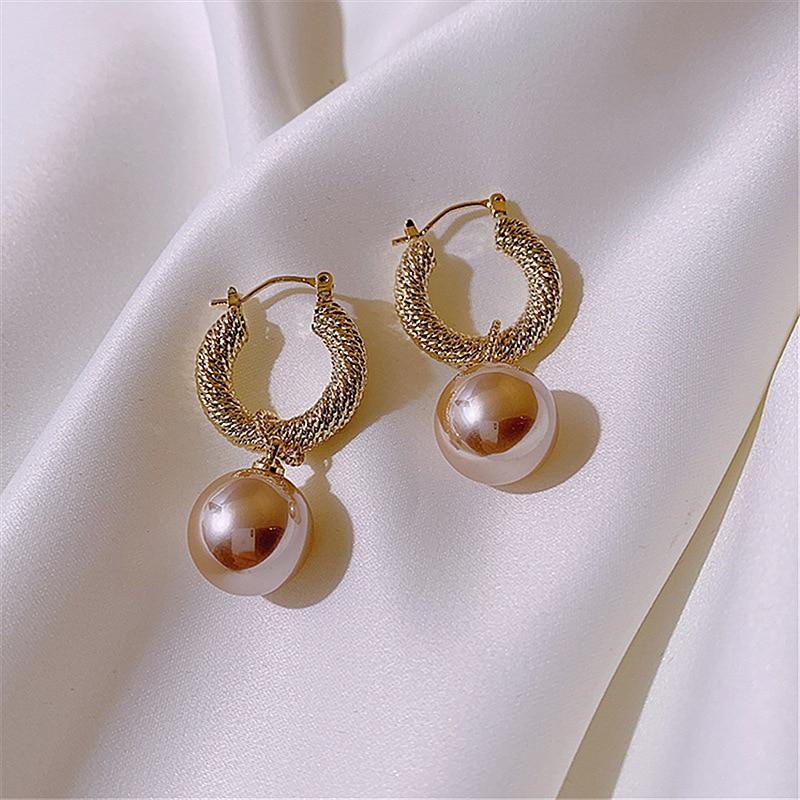 Gold & Pearl Drop Hoop Earrings Deegnt