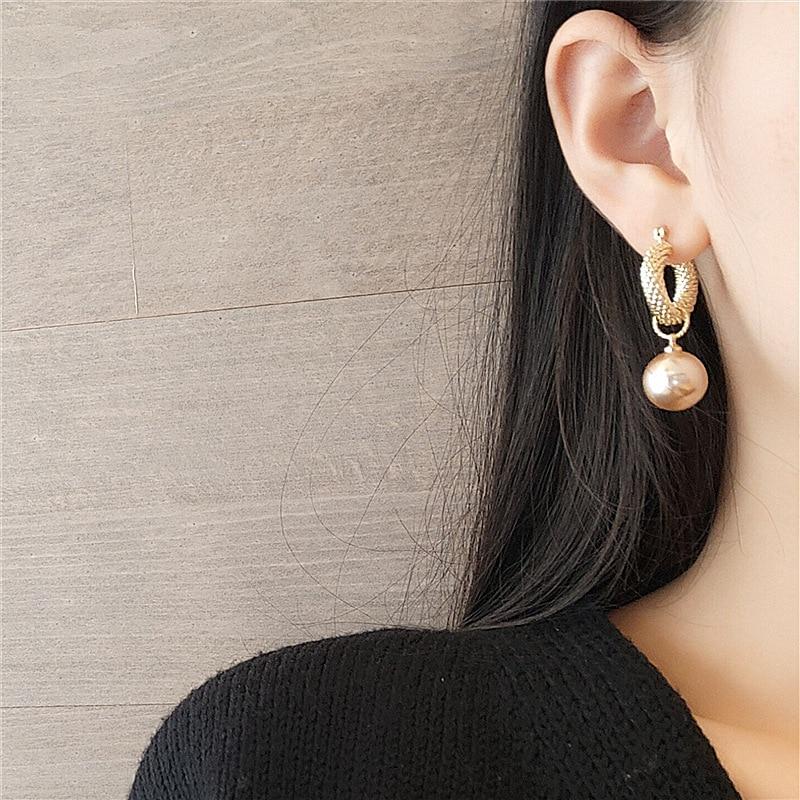 Gold & Pearl Drop Hoop Earrings Deegnt
