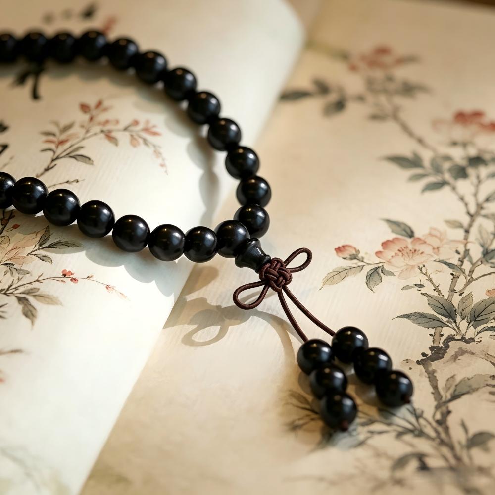 Natural Ebony 108‑Bead Mala Bracelet