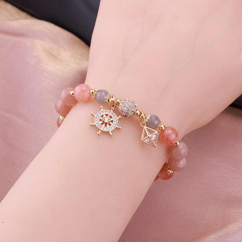 Pirate Ship?Strawberry Crystal Moonstone Bracelet