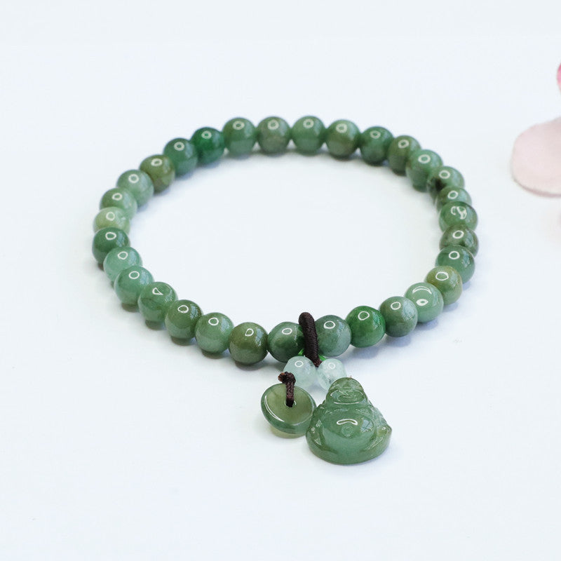Maitreya Buddha • Natural Emerald Jade stone & Agate Bracelet