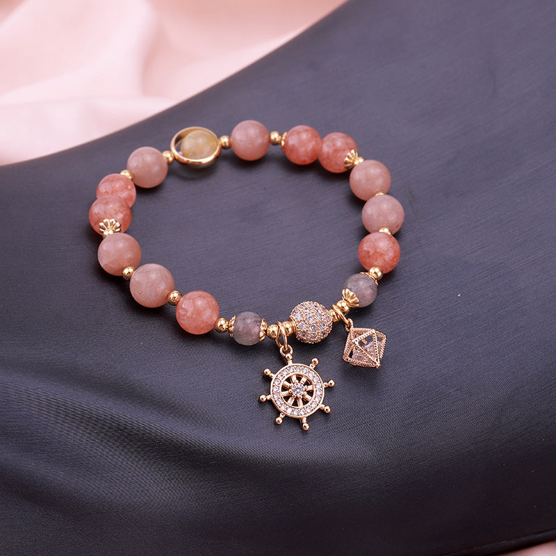 Pirate Ship?Strawberry Crystal Moonstone Bracelet