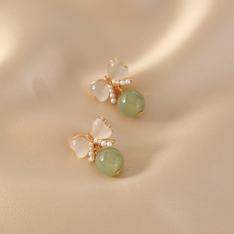 Flying Butterflies • Natural Emerald Jade stone earrings